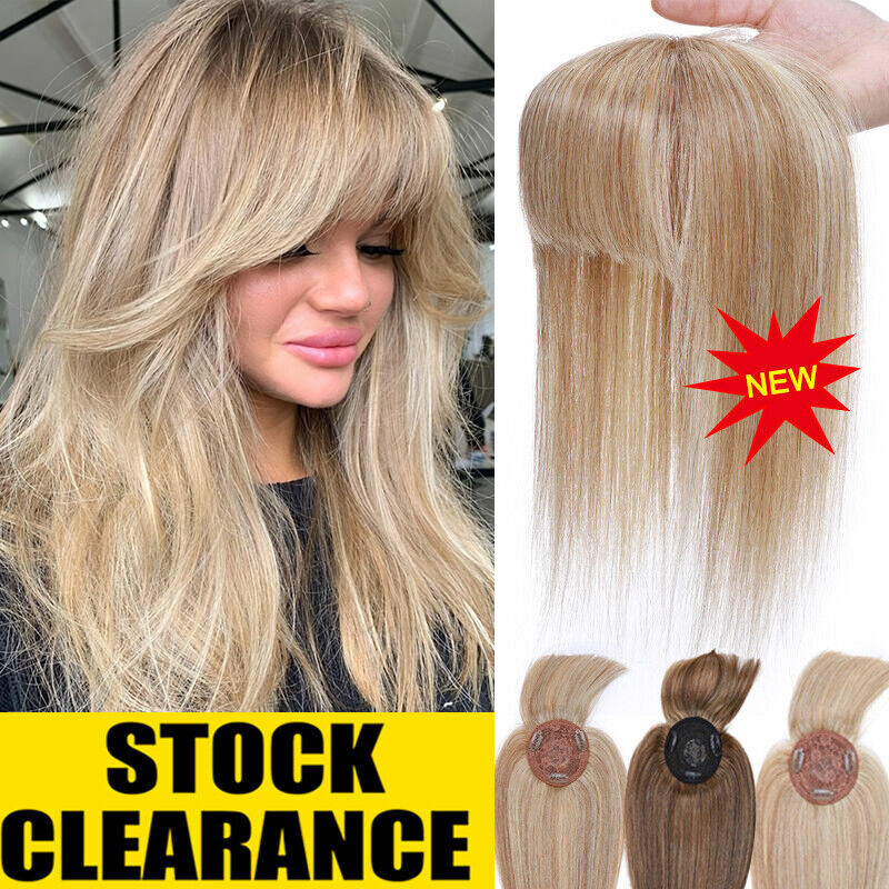 100% Real Remy Human Hair Topper Clip In Women Toupee Hairpiece US CLEARANCE