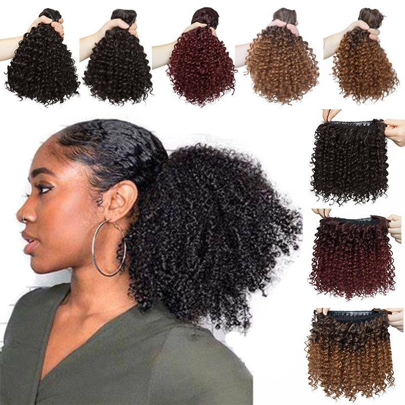 Drawstring Ponytail Kinky Curly Afro Bun Clip In Puff Pony Tail Hair Extension