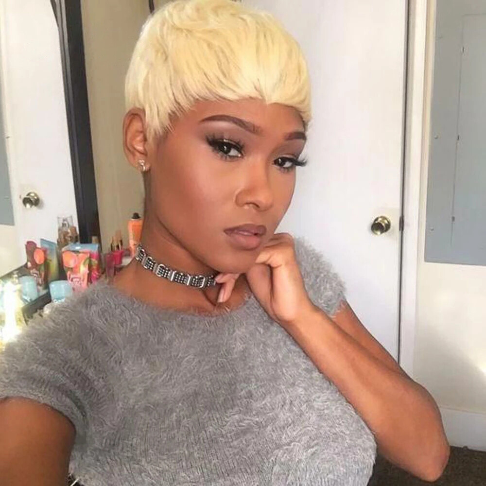 Short Pixie Cut Human Hair Wigs Brazilian Remy Hair No Lace Front Wig
