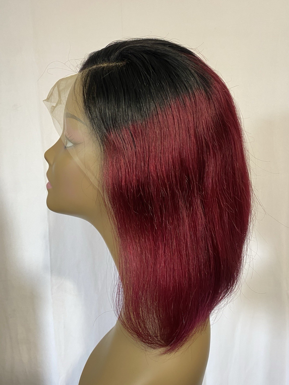 13×4 Lace Front Bob Wig 12” Ombre Burgundy T1B/99J 10A Human Hair Glueless 150%