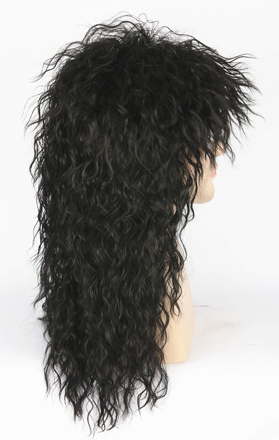 Men’s 80s Black Mullet Wigs Punk Heavy Metal Long Curly Rocker Male Hair Wig USA