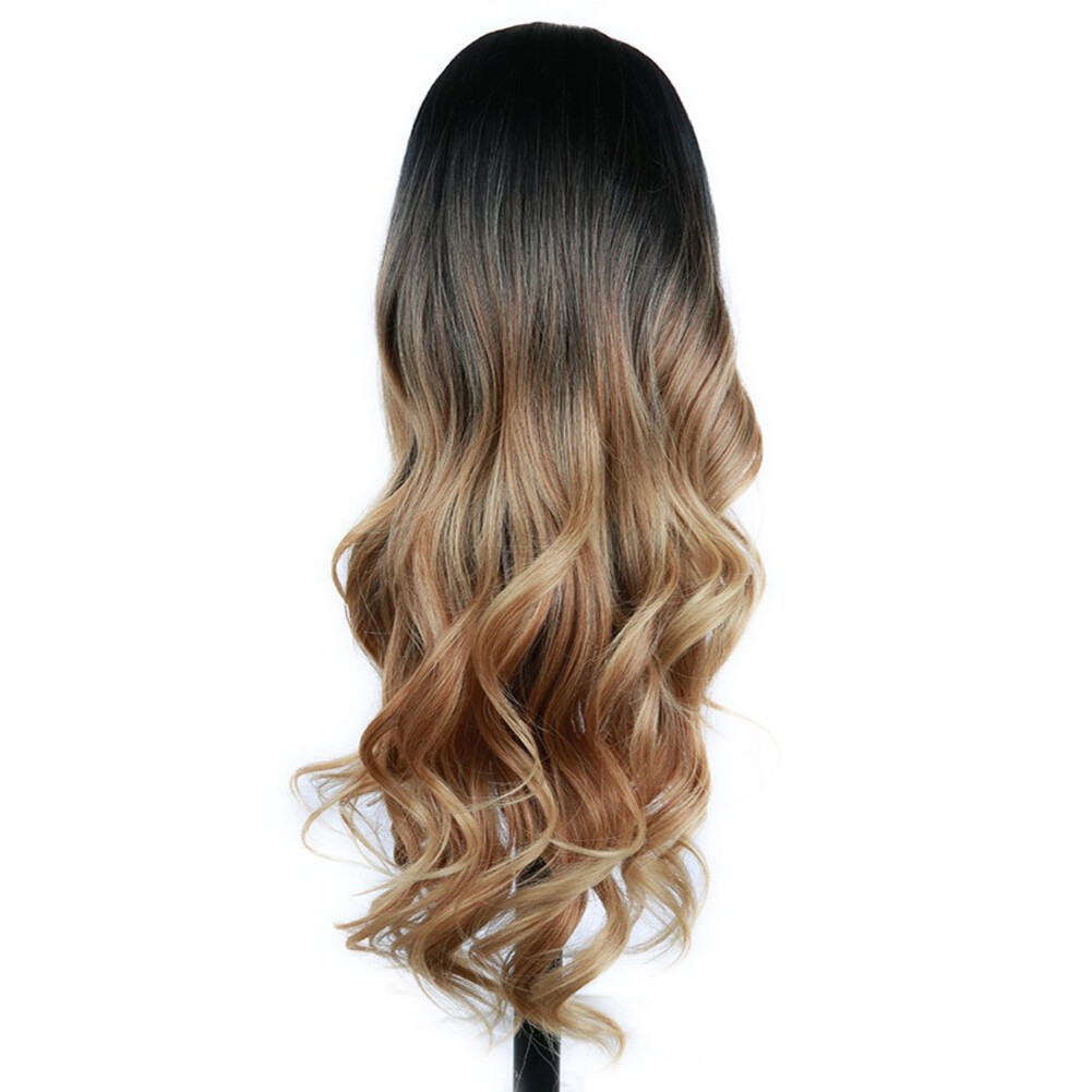 US 1 Pack 23″ Golden Brown to Gold Ombre Long Curly Blonde Wig Synthetic Hair