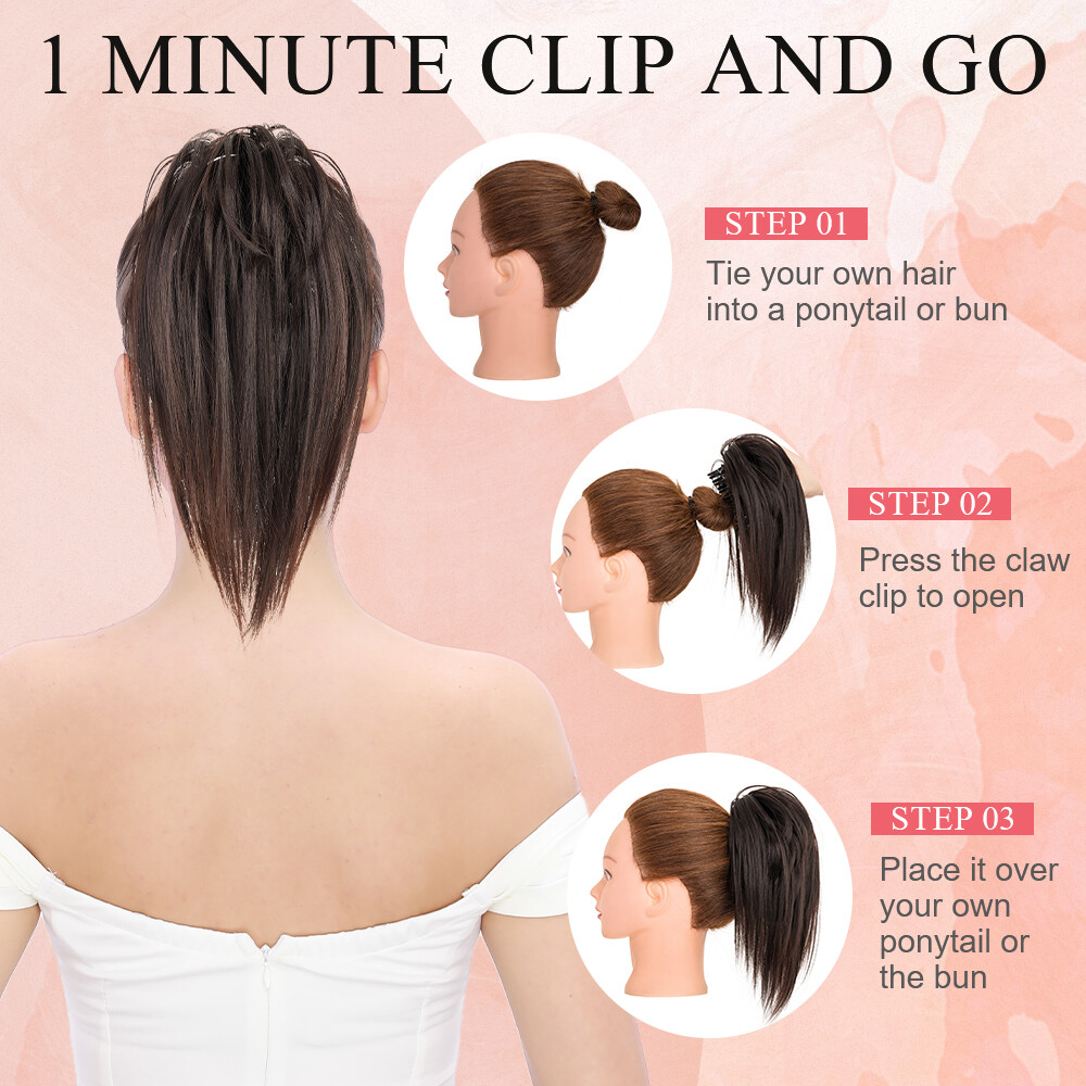 THICK Messy Bun Hair Piece Scrunchie Updo Claw Clip Hair Extensions as Human 12″
