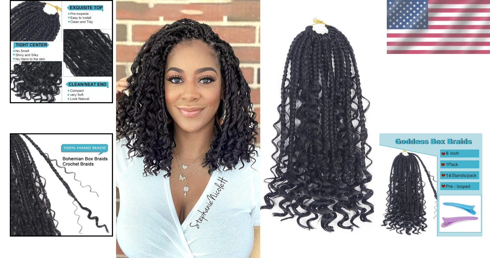 8 Inch Handmade Goddess Box Braids Crochet Hair with Curly Ends – 1 Pack
