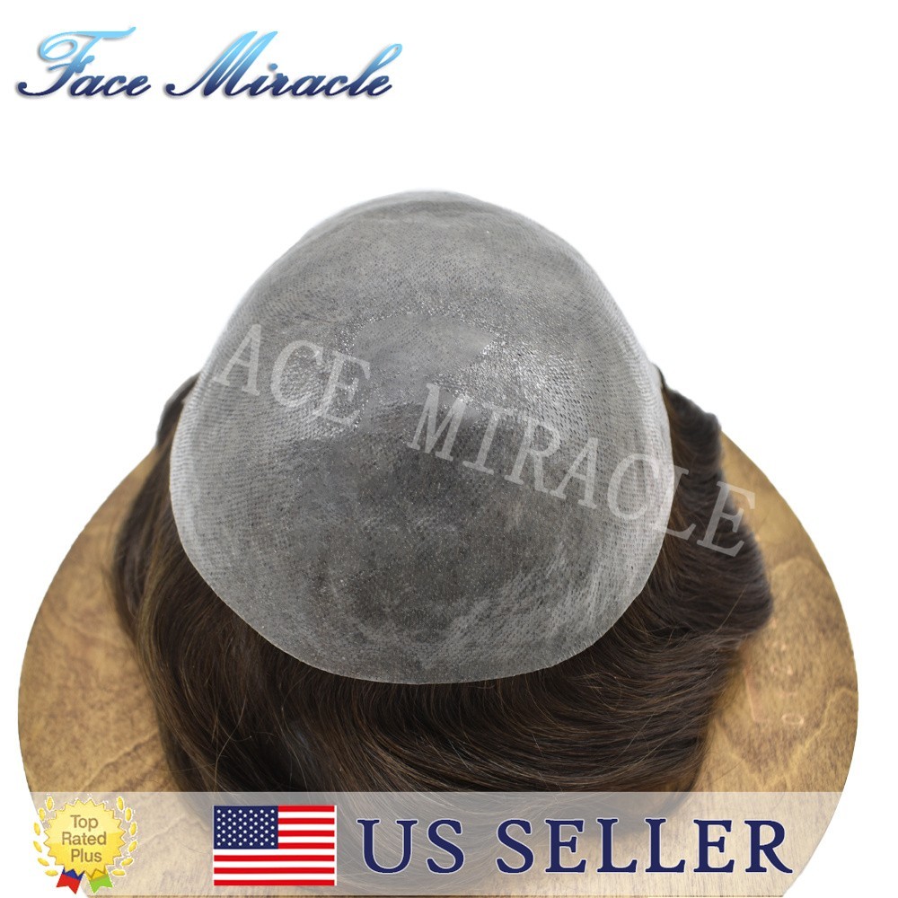 Ultra Thin Skin Mens Hair Piece Human Hair Replacement System V-Looped PU Toupee