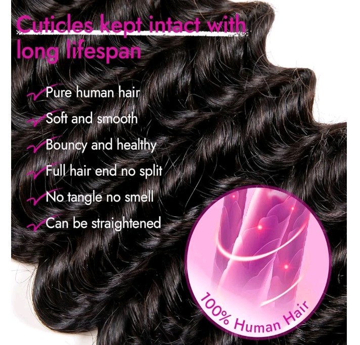Deep Wave Human Hair Extensions Bohemian 16-28in No Tangle Smooth 25g Bundles