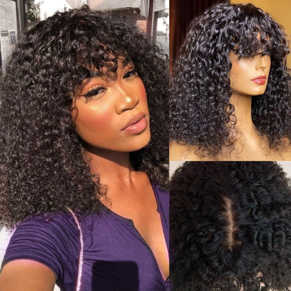 Curly Short Bob Human Hair Wigs with Bangs 2×1 Lace Front Wigs Human Hair