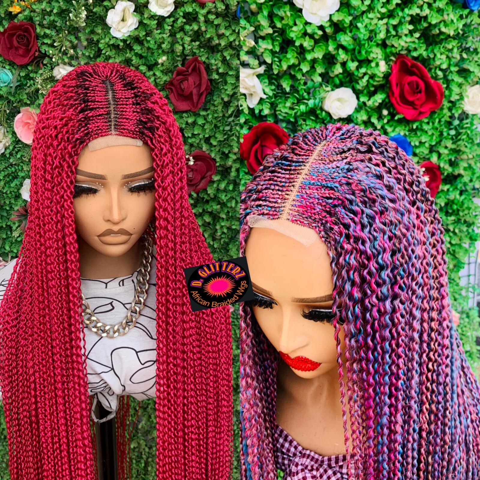 WATERMELON BRAIDED WIGS ON 2*4 LACE CLOSURE 42″