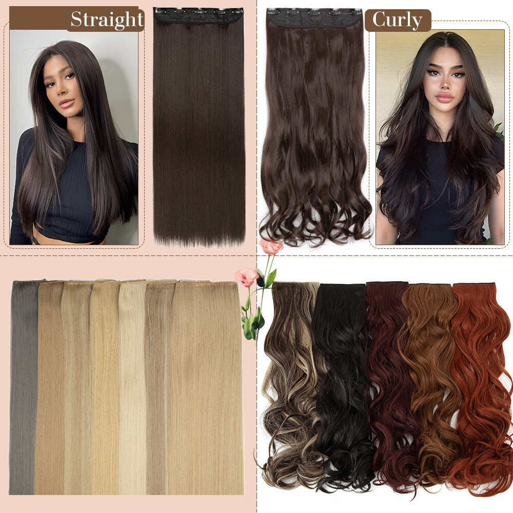 Wavy One Piece Natural THICK Clip in Hair Extensions 3/4 Full Head Long AS Human