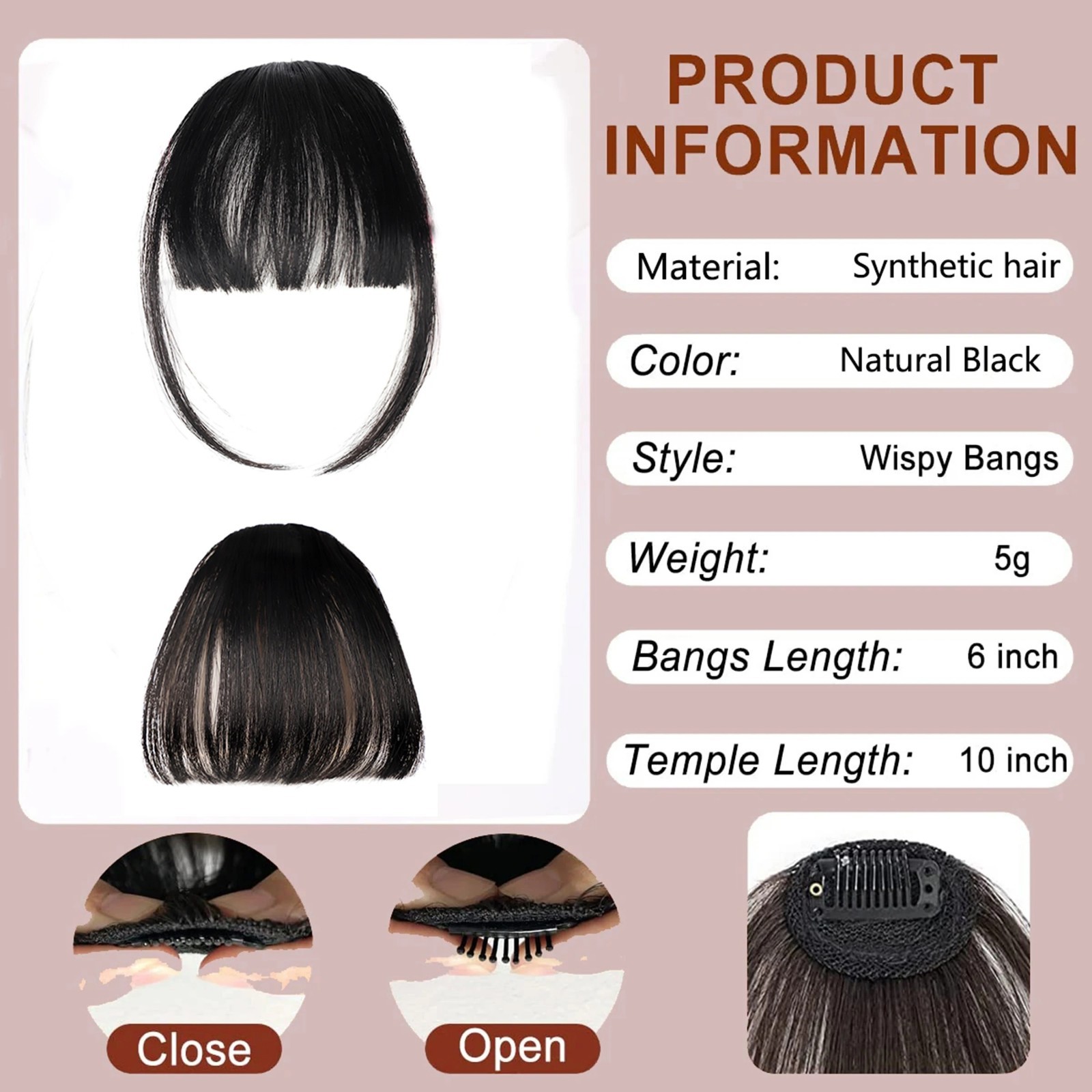 Women’s Clip In Fake Bangs Synthetic Hair Fringe Extension Natural Hairpiece