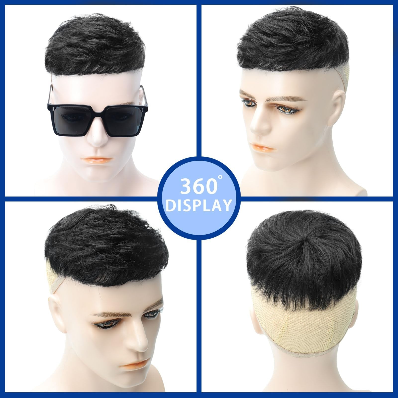 Men’s Short Black Human Hair Wig – Realistic Fluffy Style, Thin Skin, Daily & Pa