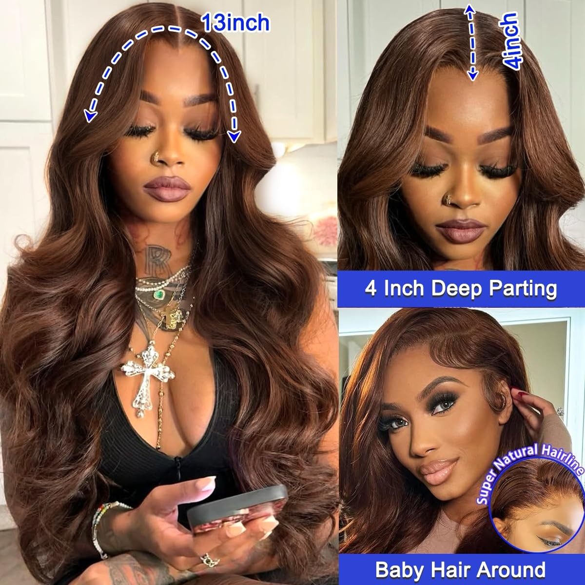 Lukymart Chocolate Brown Lace Front Wigs Human Hair Pre Plucked 13X4 Hd Body