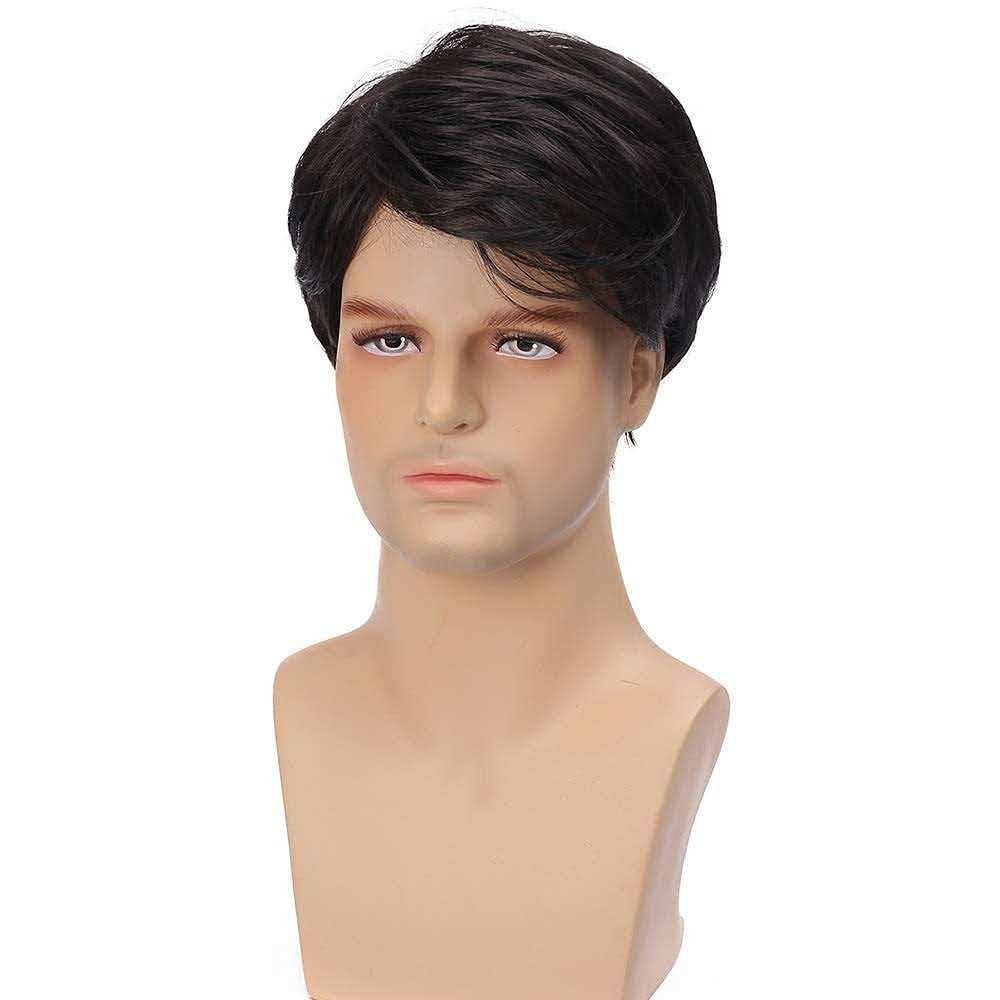 Men’s 6in Short Natural Black Wig Full Cosplay Party Synthetic Heat Resistant