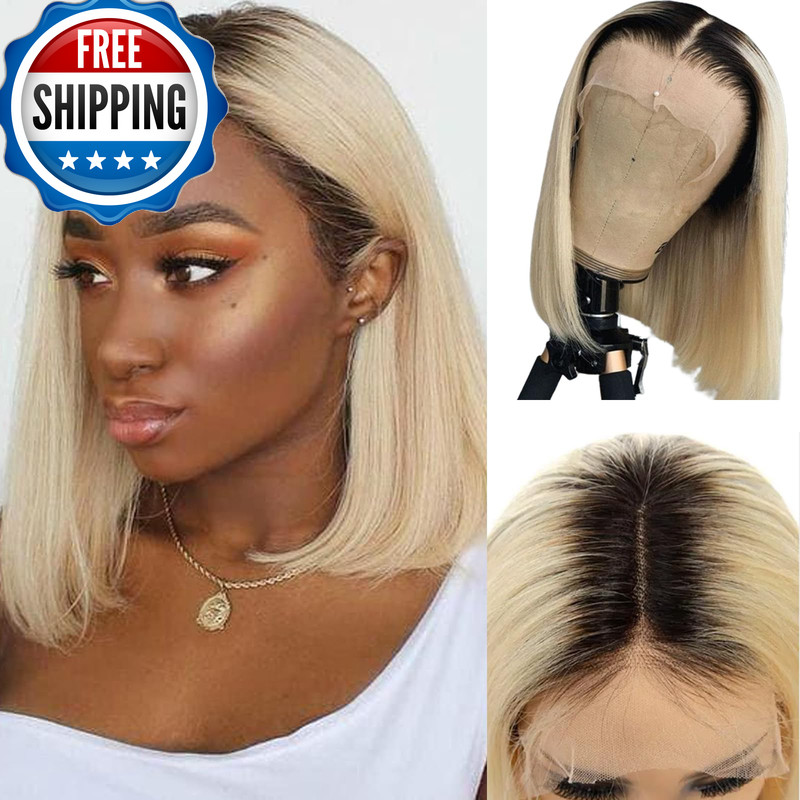 Oimigo Highlight Bob Wigs Human Hair 13X4 Hd Lace Frontal Wig Part Blonde Bob
