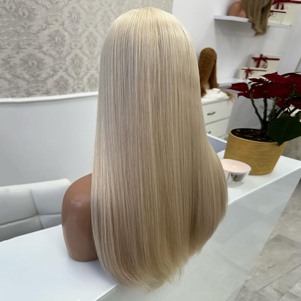 Platinum blonde Heat Resistant Hair Glue Less Lace Front Wig Long Straight