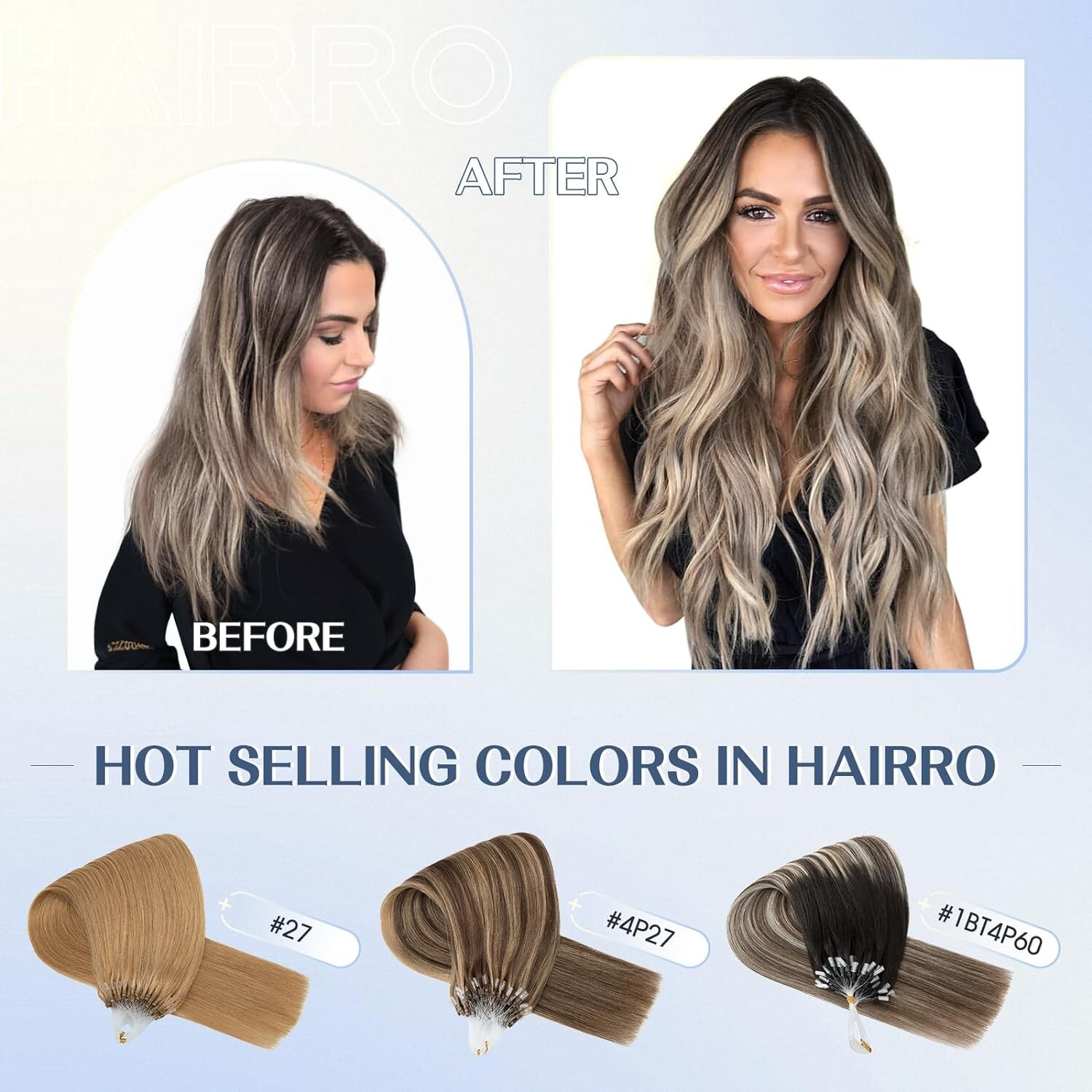 Hairro Microlink Hair Extension Highlighted Balayage Micro Bead Ring Loop Blonde