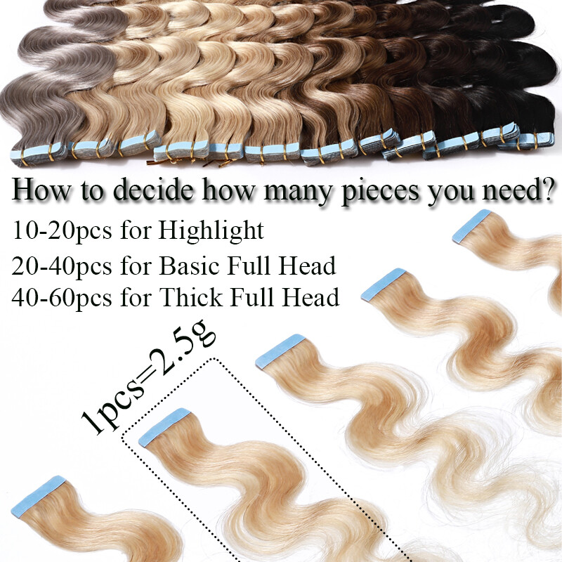Seamless BODY WAVE Tape In Virgin Human Hair Extensions 80pcs Skin Weft THICK US