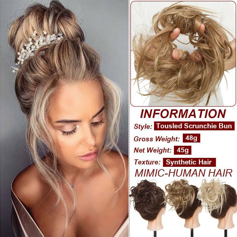100% Real Messy Bun Curly Spiky Piece Scrunchie False Updo Cover Hair Extensions