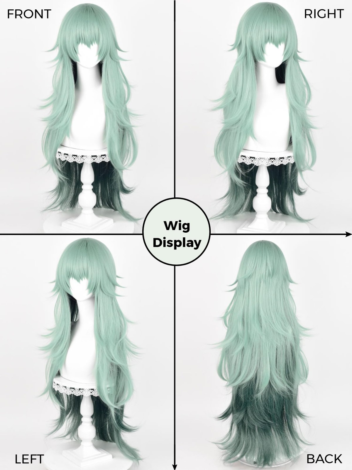 Long Curly Ombre Green Anime Cosplay Wig with Bangs 37.4” Light Cyan Spiky L…