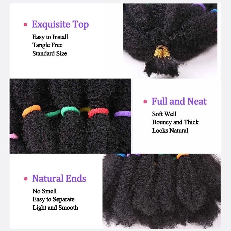 Afro Kinky Curly Hair for Crochet & Braiding Styles, Nat Blk, 12″, 10 Roots