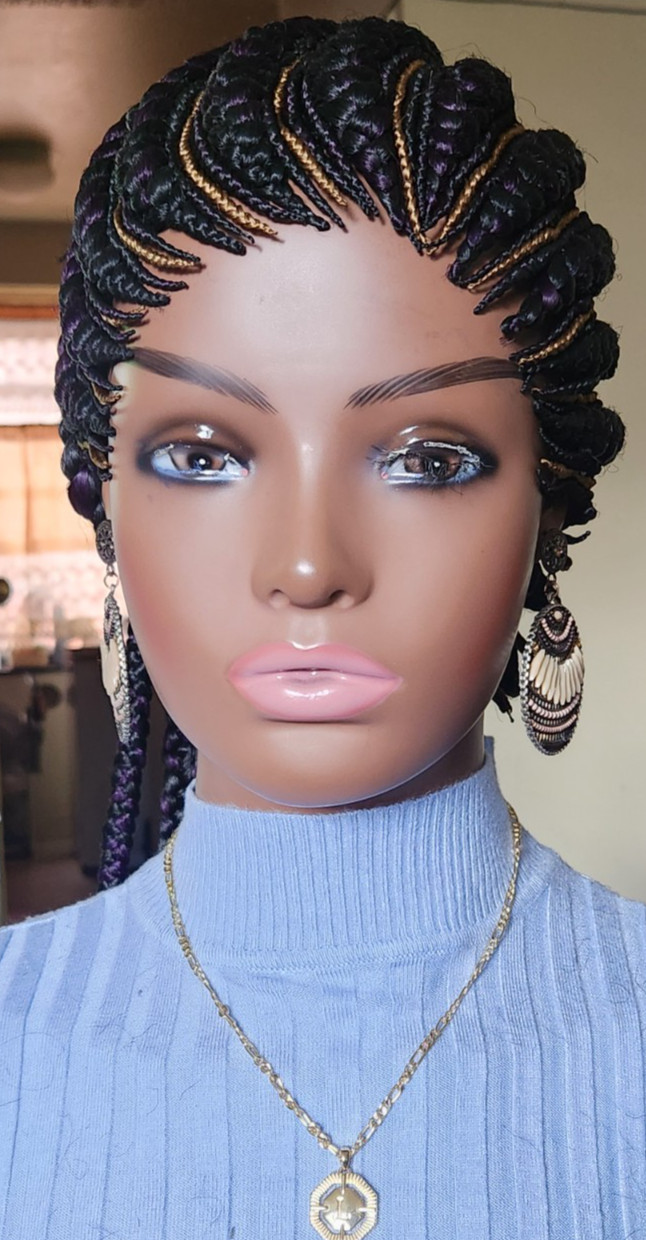 Fully Hand Braided box braid cornrow wig poney tail libre 1B mixt Dark purple/27