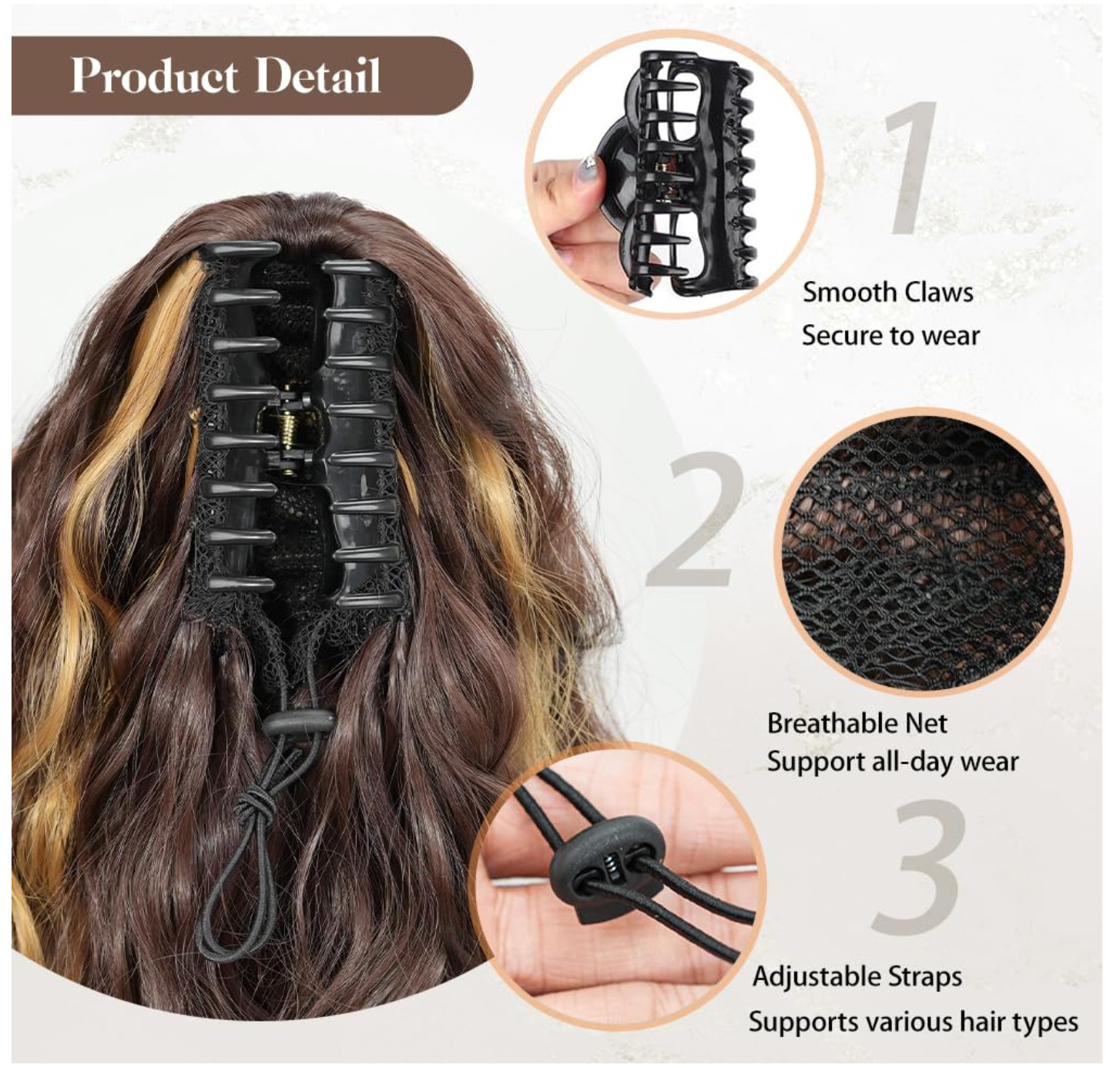 Claw Clip Ponytail Extension for Women Chocolate Brown with Blonde