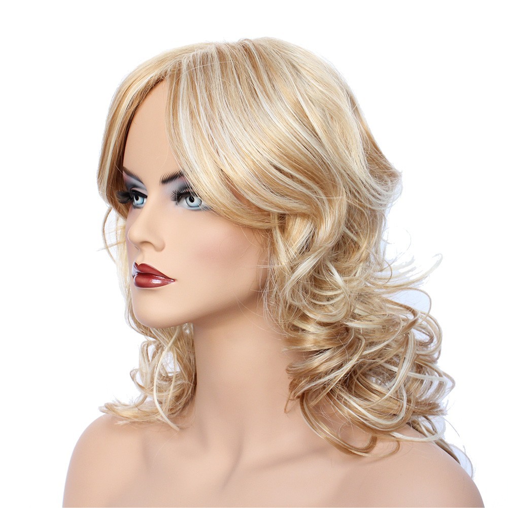 Classic Cap women Synthetic curly wavy Long Blonde mix wig HengFeng LHL06