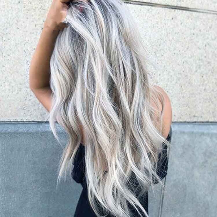 23″ Natural Full Wigs Hair Long Wavy Wig Synthetic Heat Resistant Omber Silver
