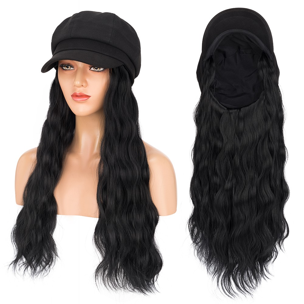 Women Wig Beret Hat Baseball Hat With Synthetic Hair Baseball Cap Wig Adjustable