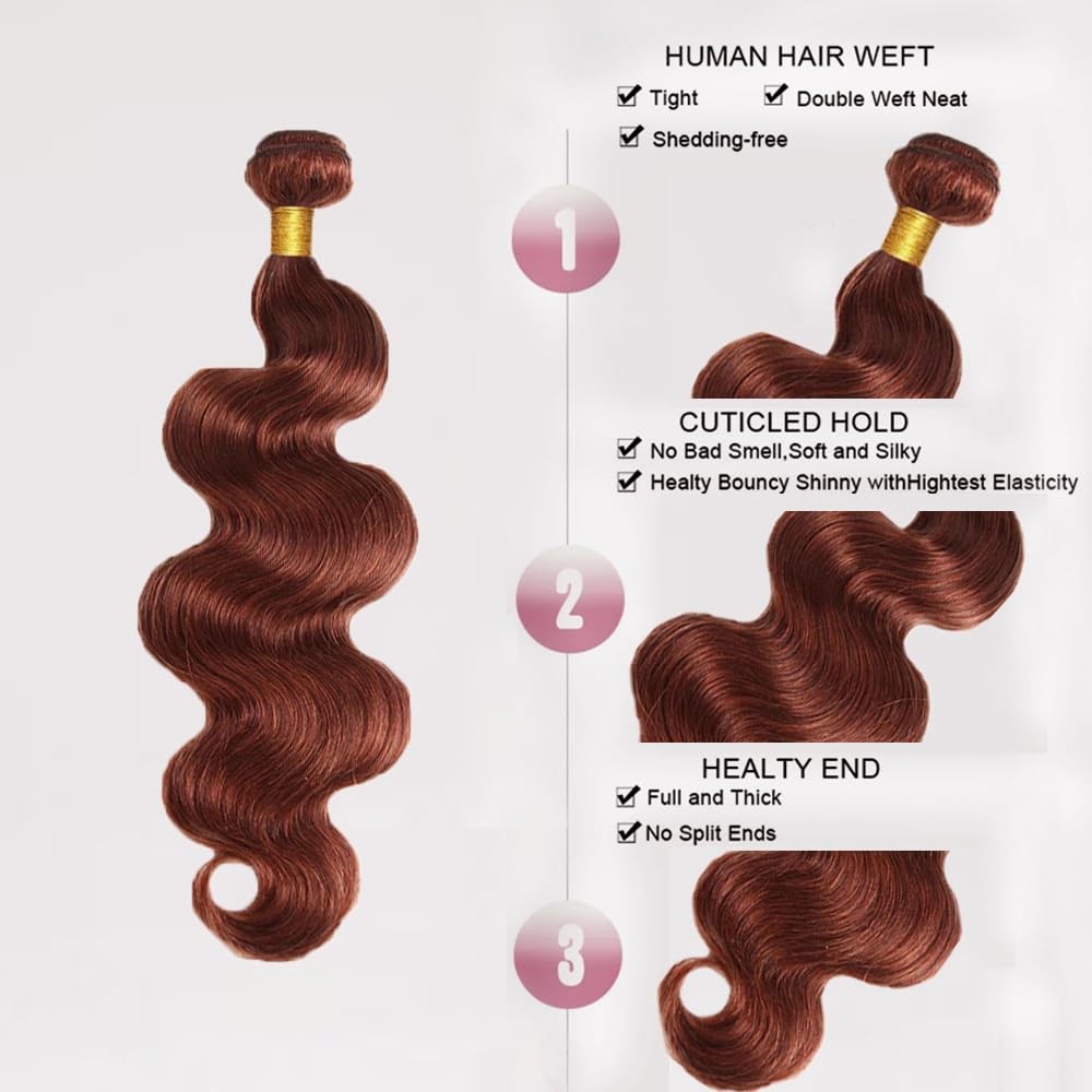 32 Inch Color 33 Bundles Human Hair Auburn Body Wave Bundles Huxowax Peruvian Vi