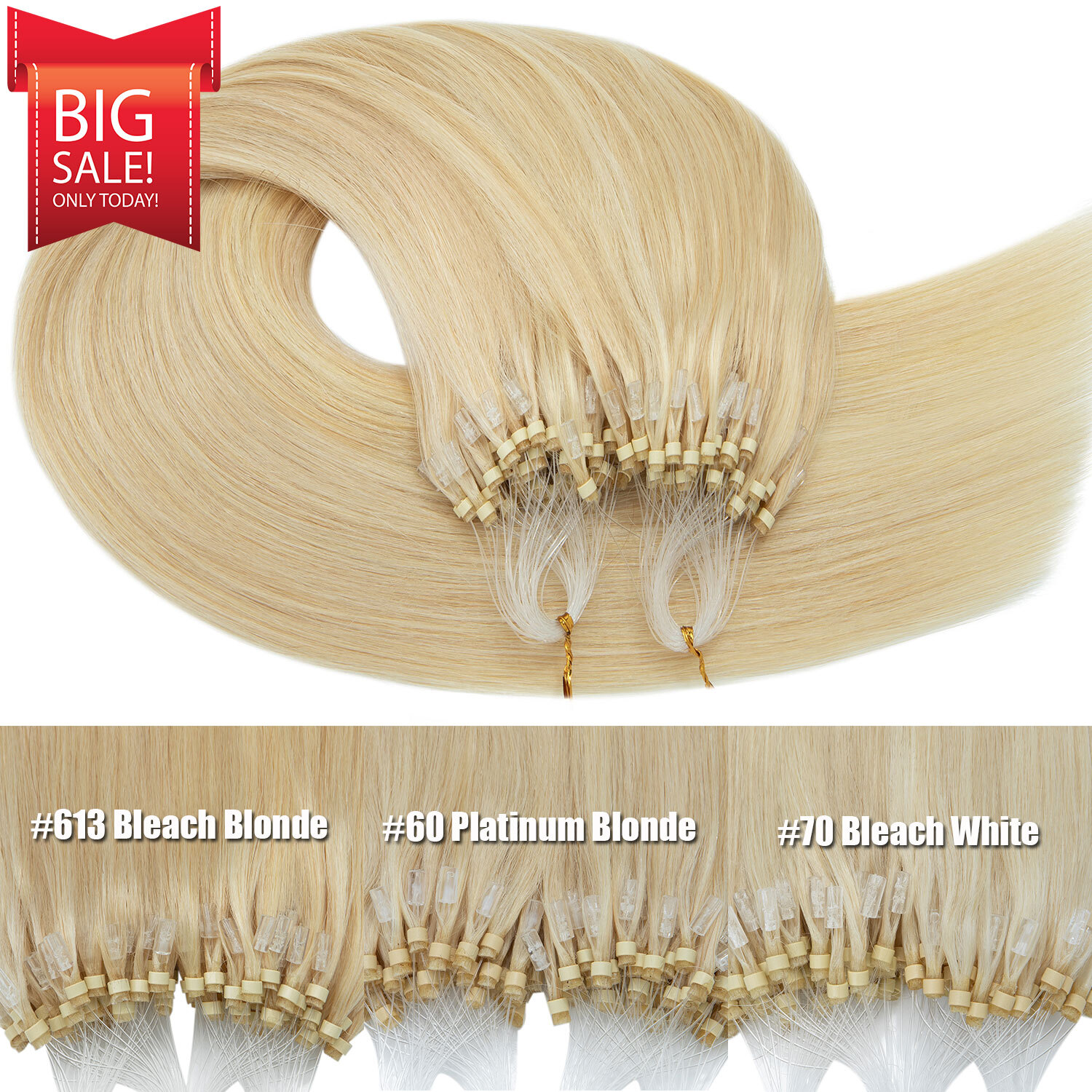 Micro Ring Loop Beads Tip Remy Human Hair Extensions Thick Full Head Black Brown