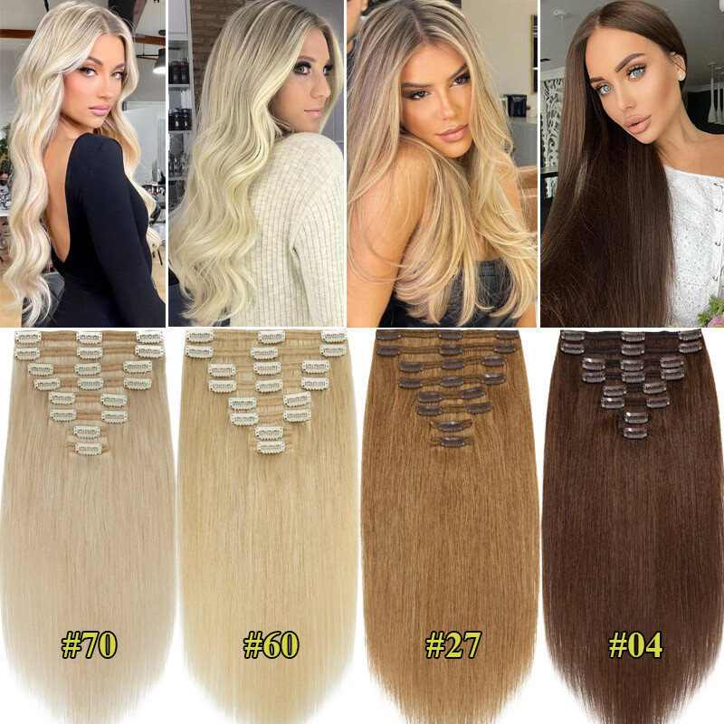 120G THICK Double Weft Clip In 100% Remy Human Hair Extensions Full Head Clip On