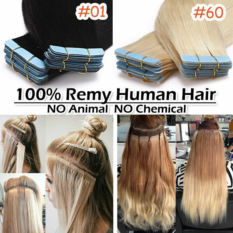 Adhesive Invisible Tape in Real Human Hair Extensions Skin Wefts Remy Hair Style