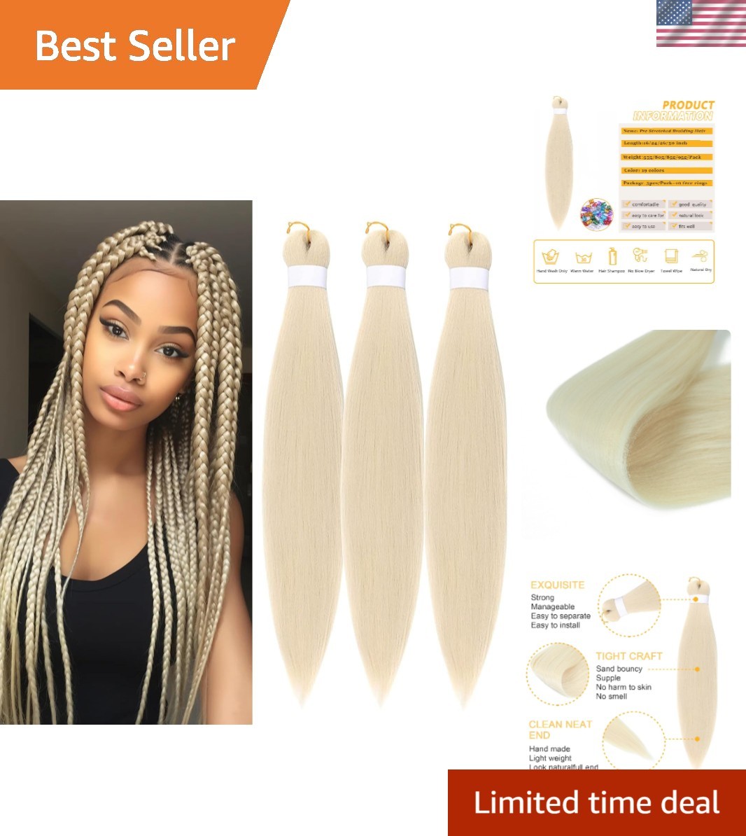24 inch Pre-Stretched Knotless Braids in Blonde, 3 Pack – Effortless Elegance