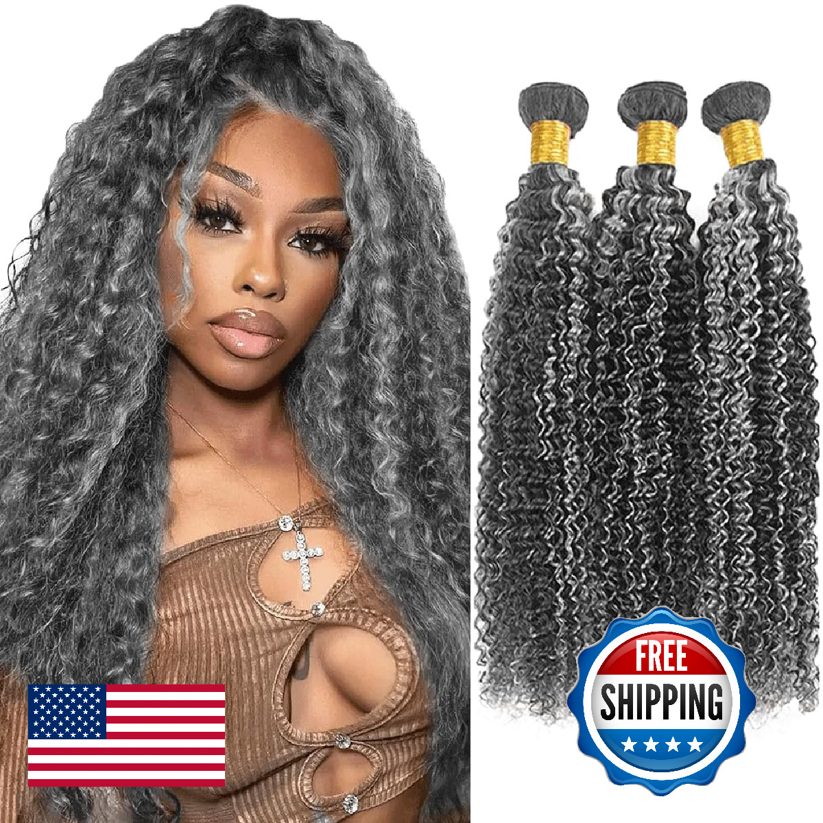 Fridnae Ombre Bundle P1Bgray Curly Wave Human Hair Bundles Salt And Pepper