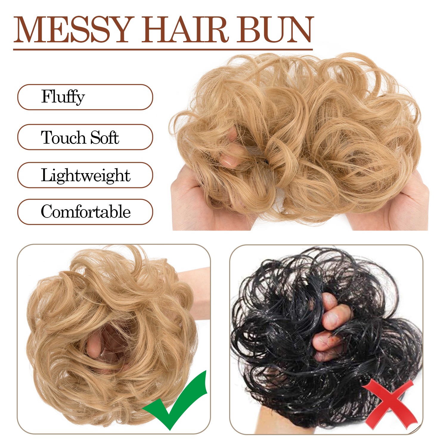 Natural Thick Curly Messy Bun Hair Piece Scrunchie Hair Extensions Real AS human