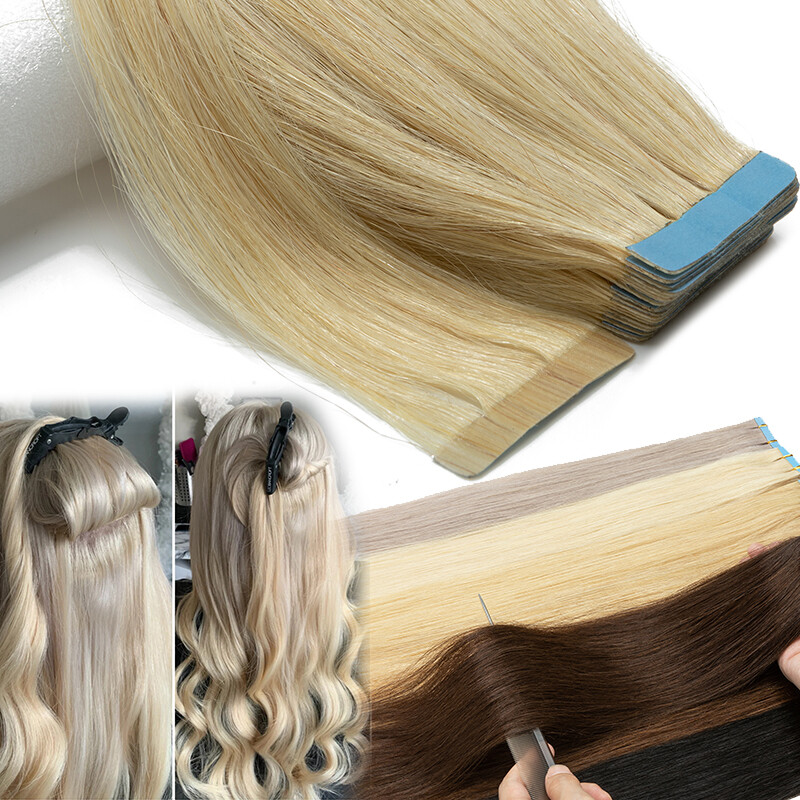 60pcs American Skin Weft Tape In Hair Extensions Full Head 100% Remy Human Hair