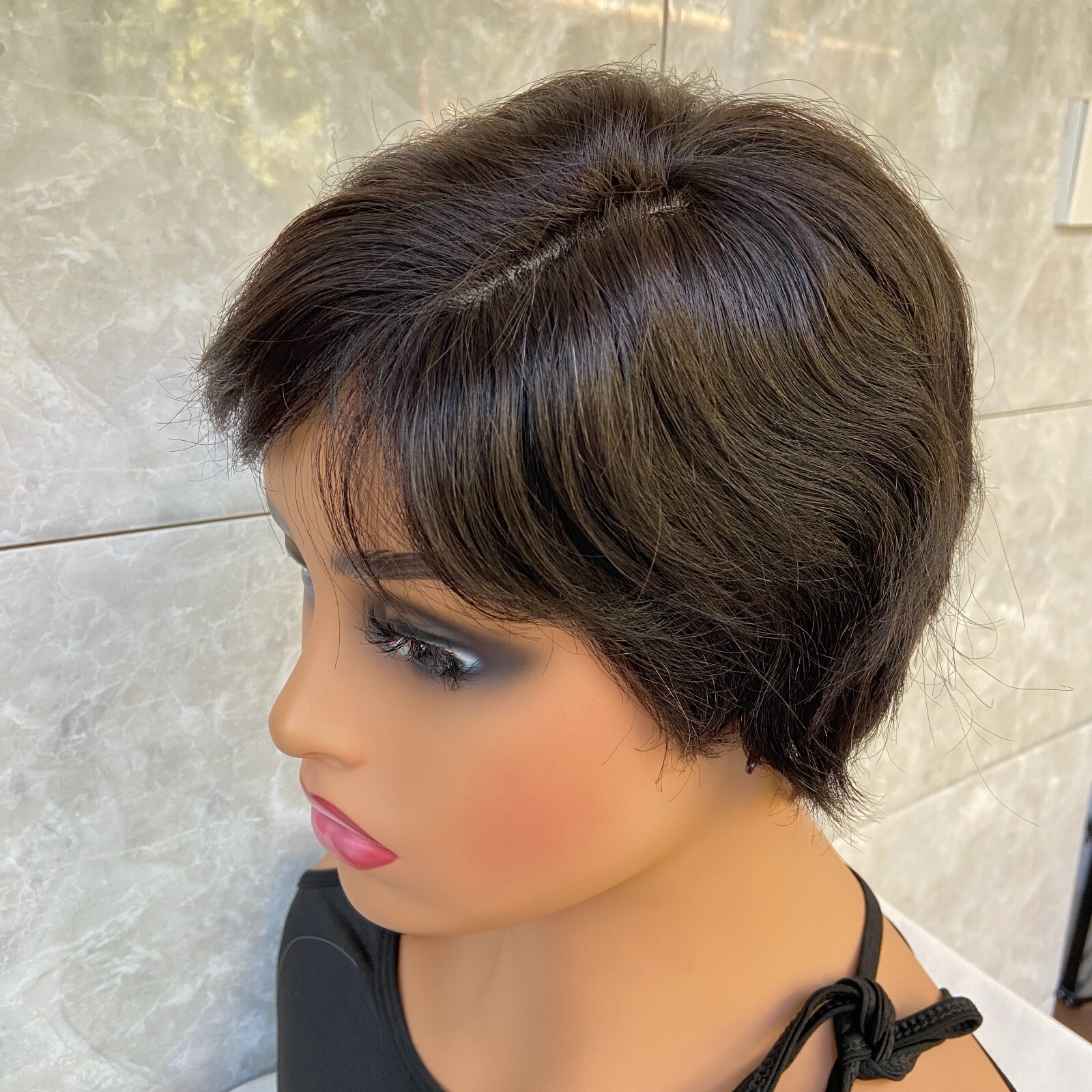 Side Part 100% Human Hair Black Soft With Bangs Men Natural Daily Use Wigs