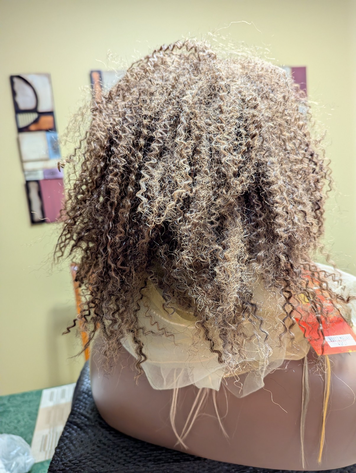 Synthetic 3/4 Crinkle Afro Color 4/27 Dark Brown/Strawberry Blonde Hairpiece Wig