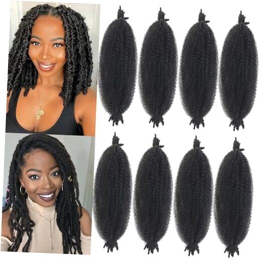8 Packs Springy Afro Twist Hair Black Marley Twist 10 Inch (Pack of 8) 1B#