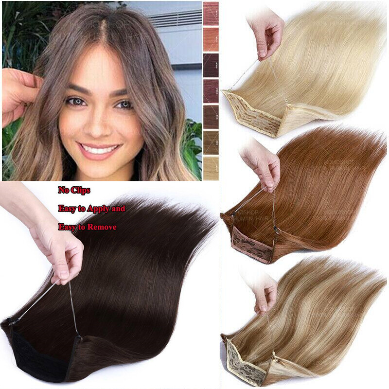 8A good Straight Remy Human Hair Hidden Invisible Wire Hair Extensions highlight