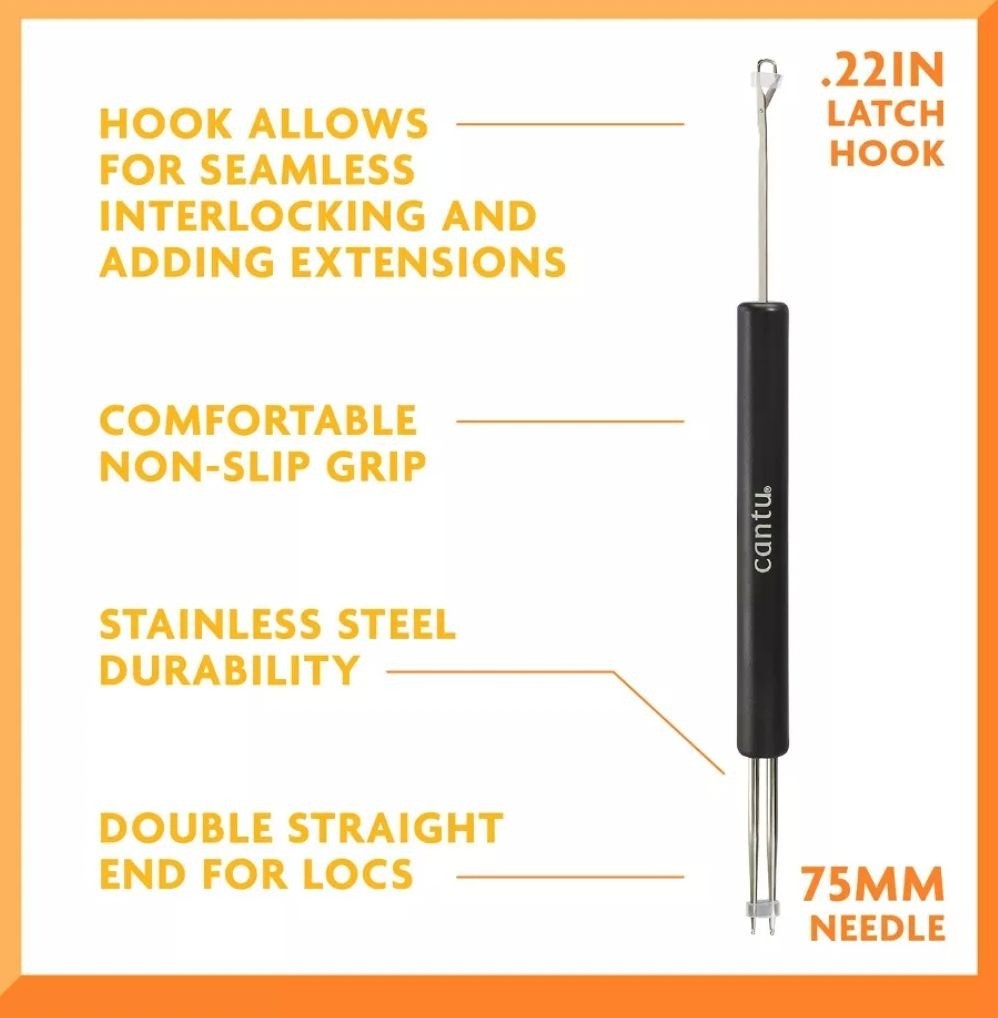 CANTU Double-Sided LOC & Braid Crochet Needle Hair Comb with Non-Slip Grip (3-pa
