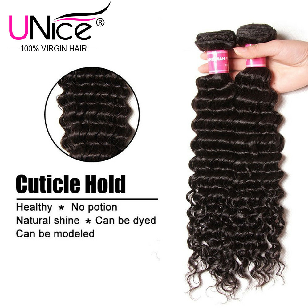 UNice Hair Deep Wave 3 Bundles Human Hair Extension Curly Virgin Hair Weave Weft