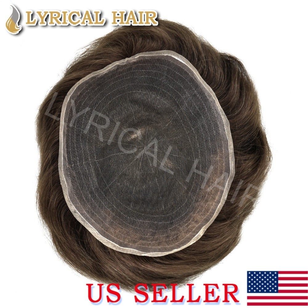 Lyrical Hair Mens Full Lace Human Hair Toupee Invisible Natural Hairpiece System