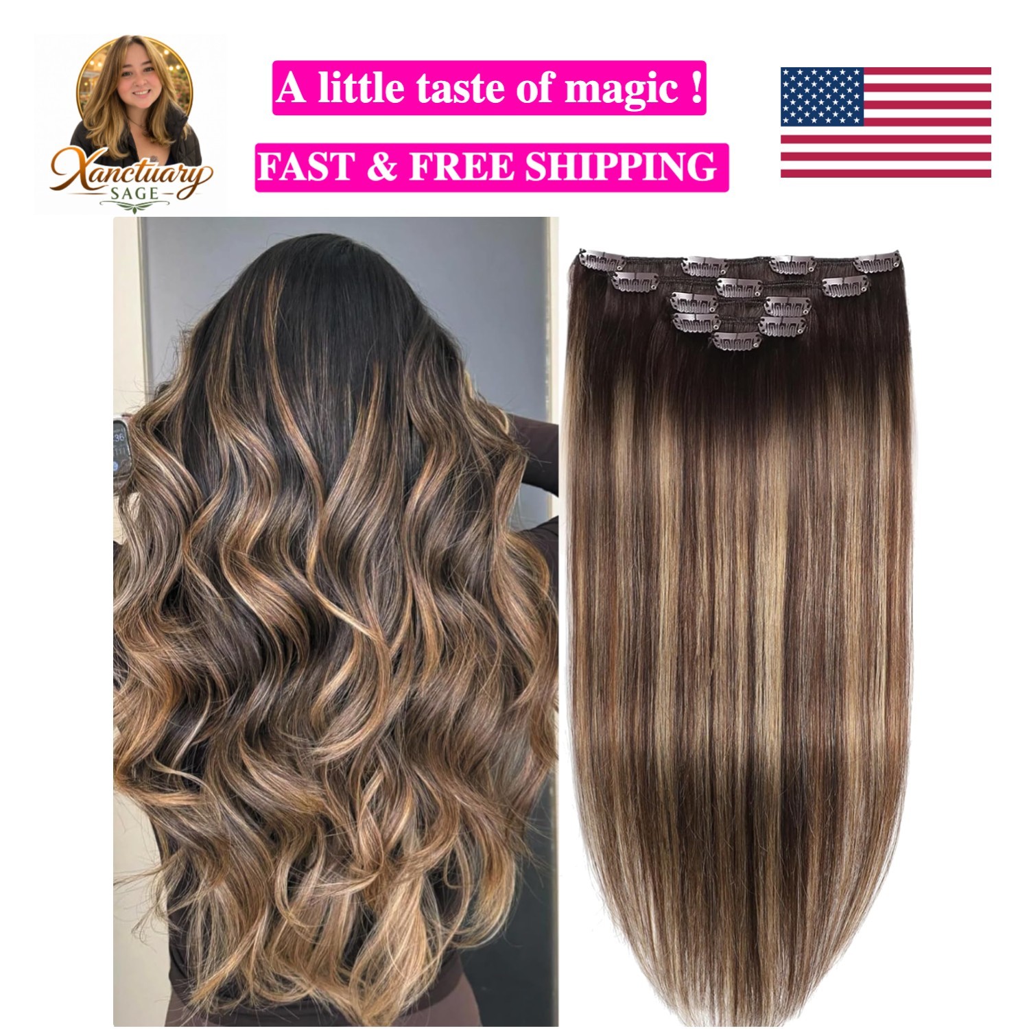 Luxurious 18 Inch Remy Clip-In Hair Extensions – Balayage Chocolate to Caramel