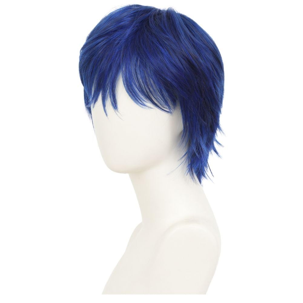 Blue Anime Wig Navy Short Straight Cosplay Hair Wigs Layered Synthetic Fibre …