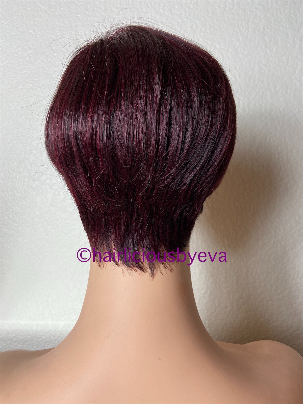 Synthetic Wig Short Pixie Wig Buzz Cut Red Wine Burgundy 99j