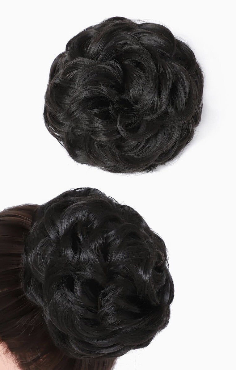 RoseBud- Messy Bun Hairpiece – Heat Resistant Synthetic Fibers -Dark Brown/Black