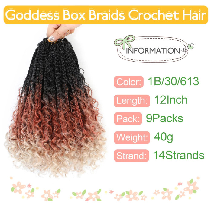Fulcrum Goddess Box Braids Crochet Hair 12 Inch, 9 Packs Color 1B/30/613, New ..