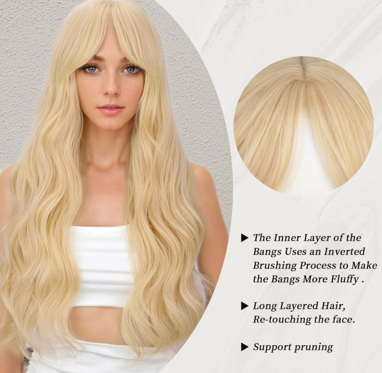 Blonde Wig with Bangs, Heat Resistant Synthetic Wigs 23 Inches
